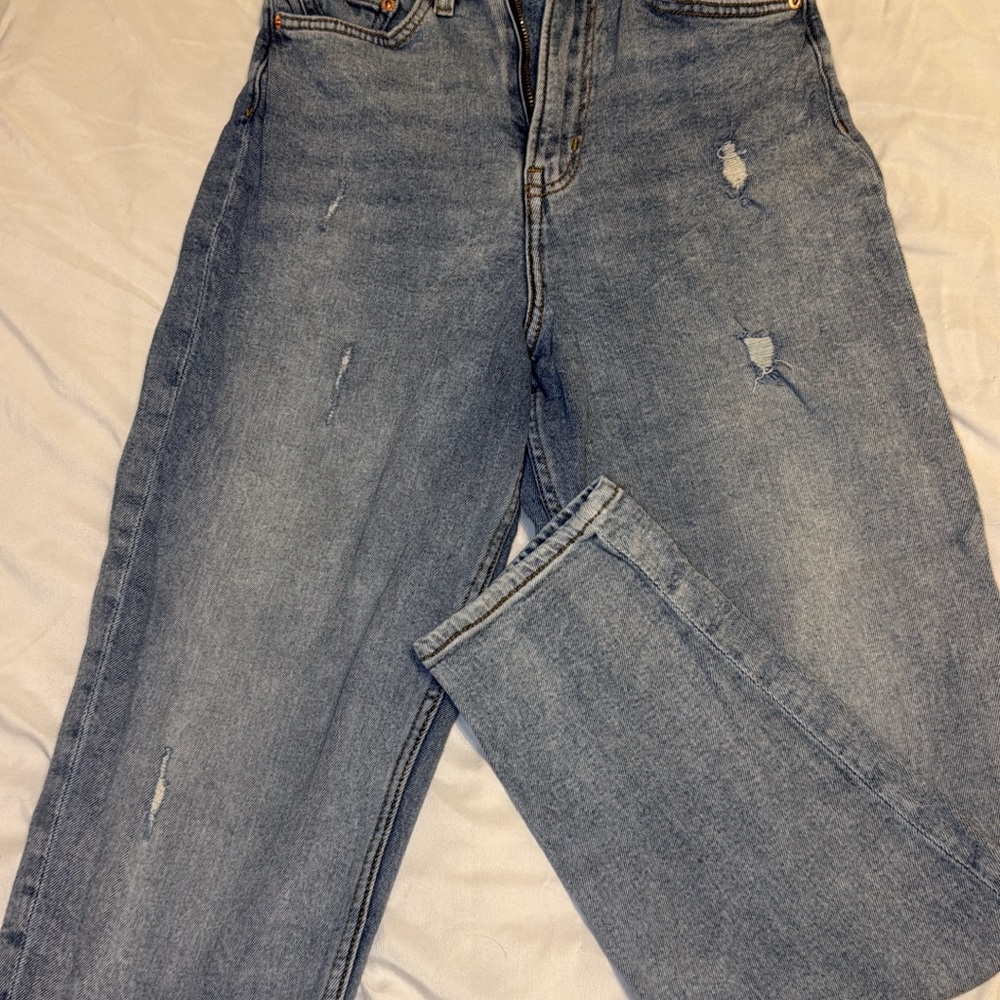 Divided Light Blue Distressed Straight Leg Jeans